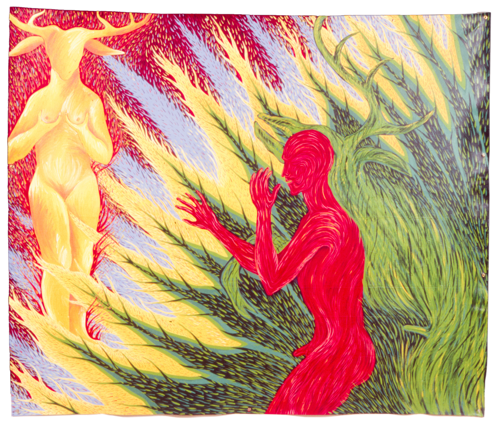 Faith Wilding Myths of Desire: Diana and Actaeon, 1984, acrylic on canvas, 76 x 91 in