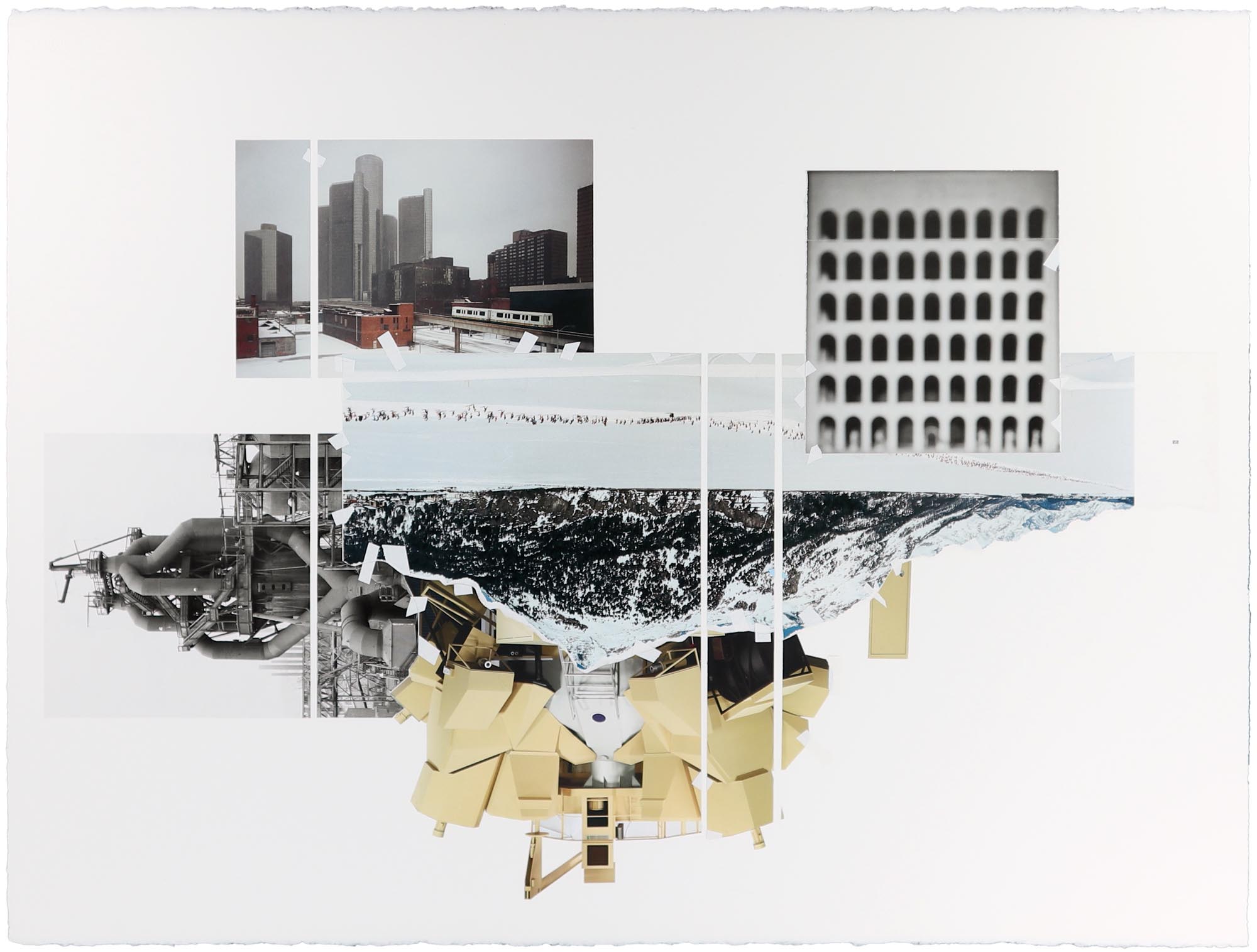 Periphery , 2023, collage on Arches watercolor paper, artist’s tape. 22.5 x 30 inches