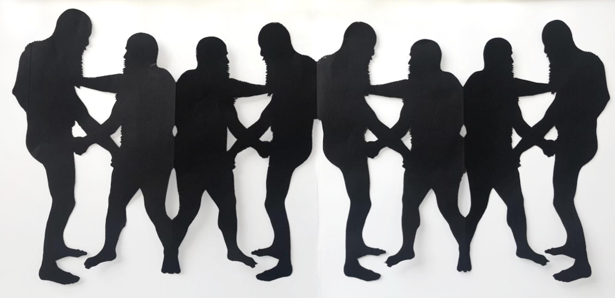 Tug , 2025, construction paper, string, 6h x 13 1/2w in 