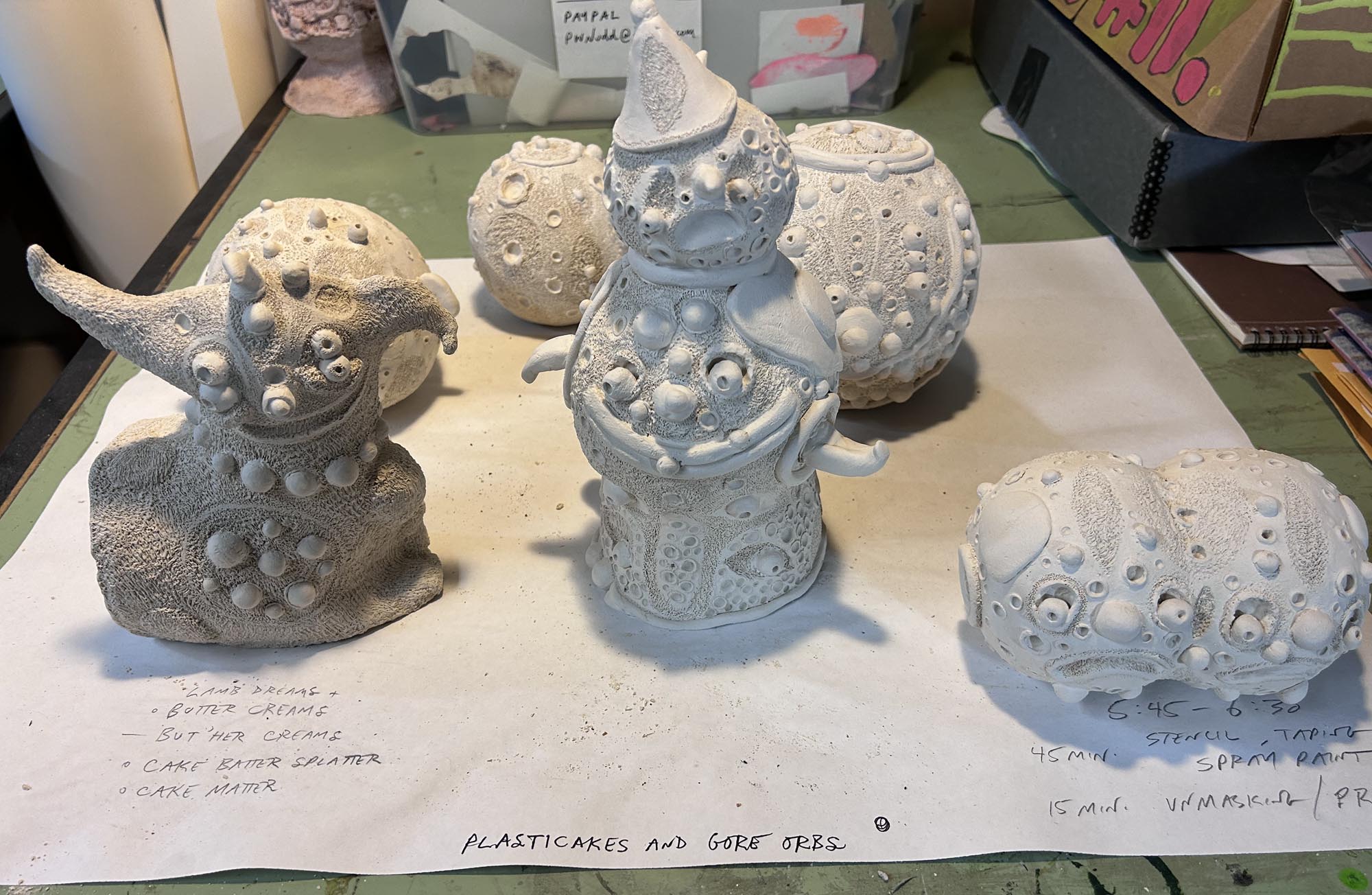 Studio view, Plasticakes and Gore Orbs 