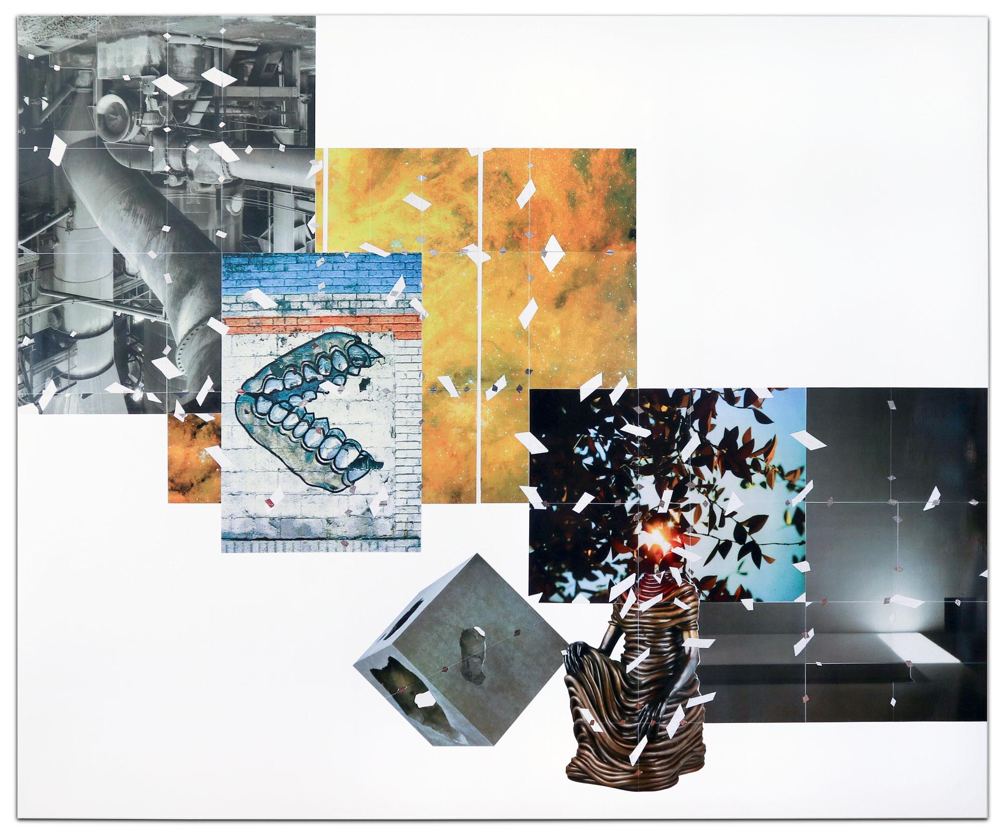Foundry , 2026, collage on prepared panel, 72 x 87 inches
